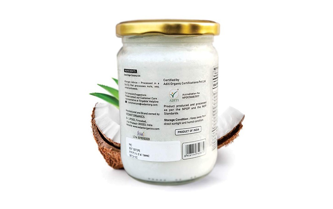 Orgabite Orgabite-Organic Extra Virgin Coconut Oil Cold Pressed   Glass Jar  500 millilitre